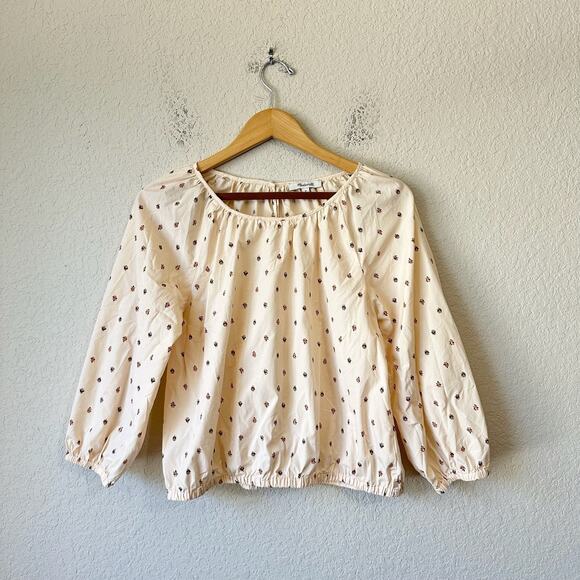MADEWELL Gathered Puff Sleeve Crop Top Sunrise Floral Bone Peasant - Picture 1 of 12